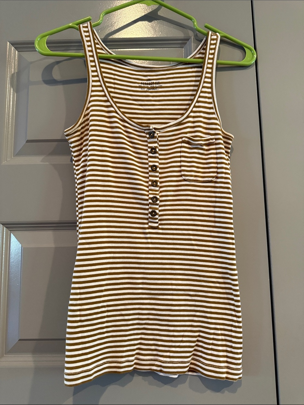J. Crew Perfect Fit Brown & White Striped Sleeveless Henley Tank